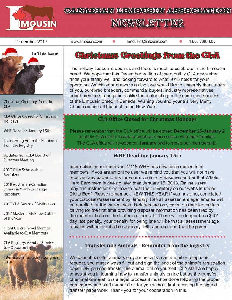 CLA December 2017 Newsletter